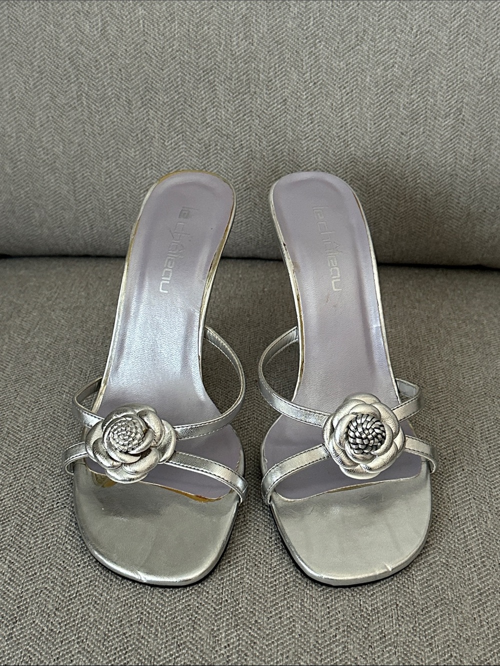 Le Chateau Silver Floral Slip On Heels